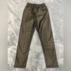 Sleek Black Faux Leather Fleece Leggings Pants